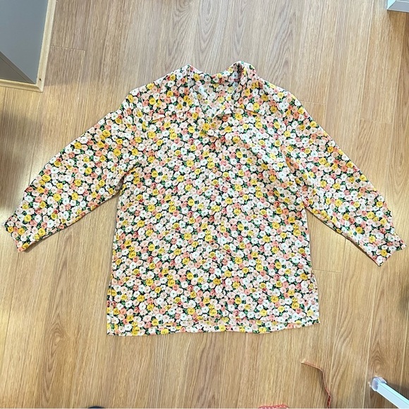 Vintage Floral Long Sleeve Button-Up Blouse Yellow - Picture 6 of 10